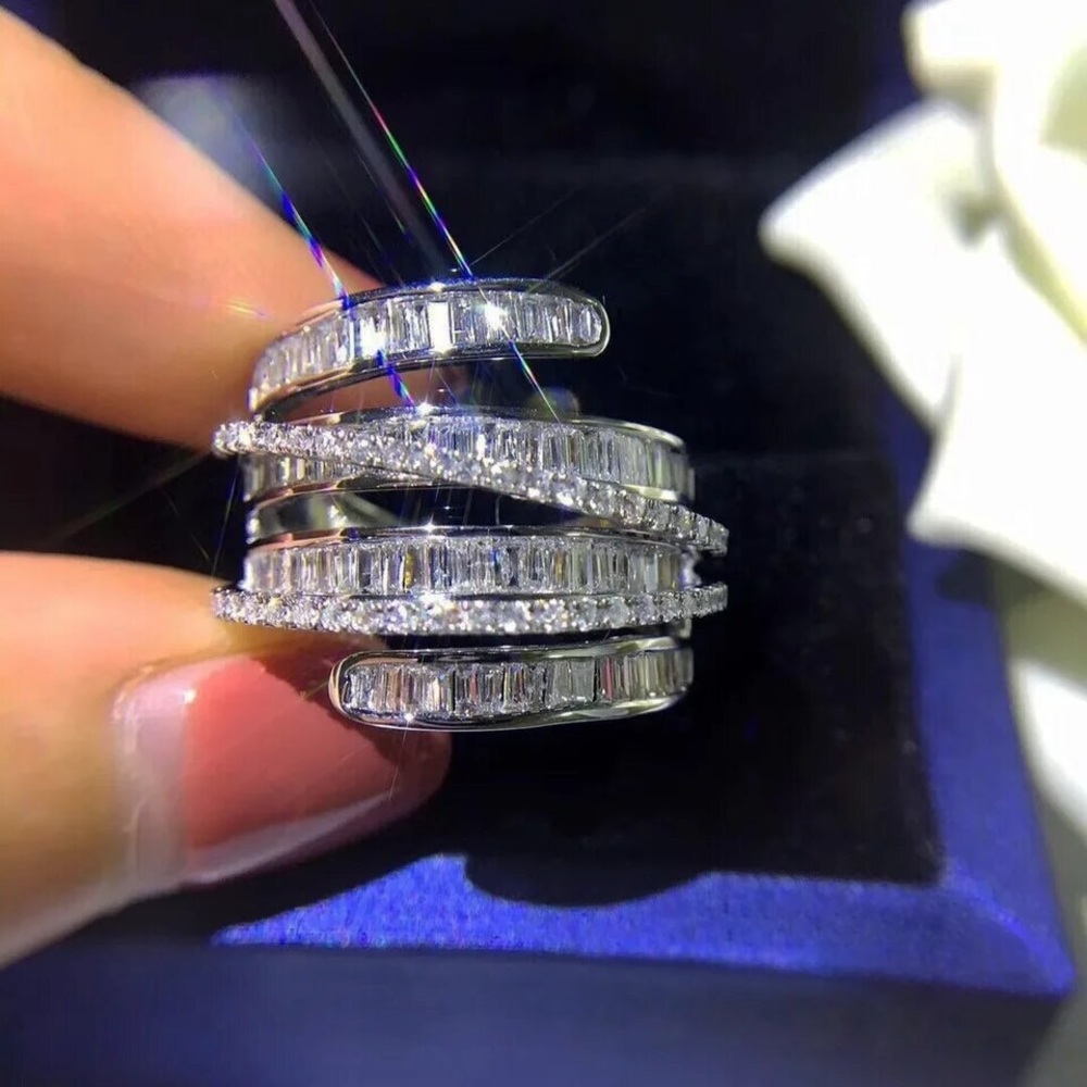 NEW 925 Silver Luxury Diamond Party Engagement Ring - Picture 3 of 5